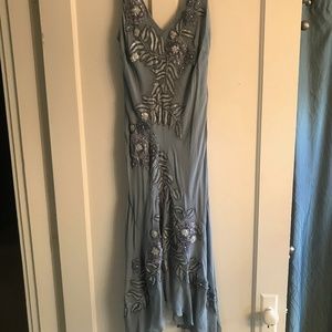 Vintage Sue Wong Slate Blue Beaded Midi Dress